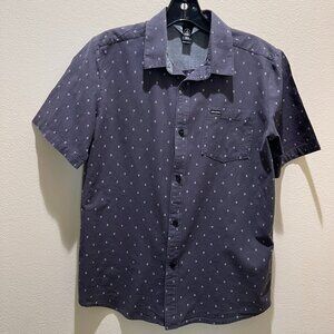 Volcom Boy's Grey-Black Short Sleeve Button Front Shirt Size XL